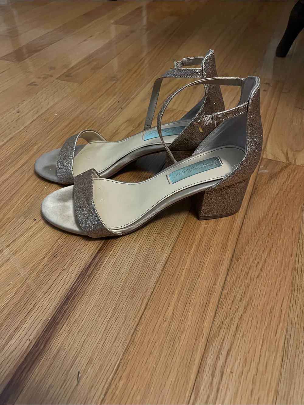 Metallic Rose Gold Block Heel Sandals with Ankle Strap size 6